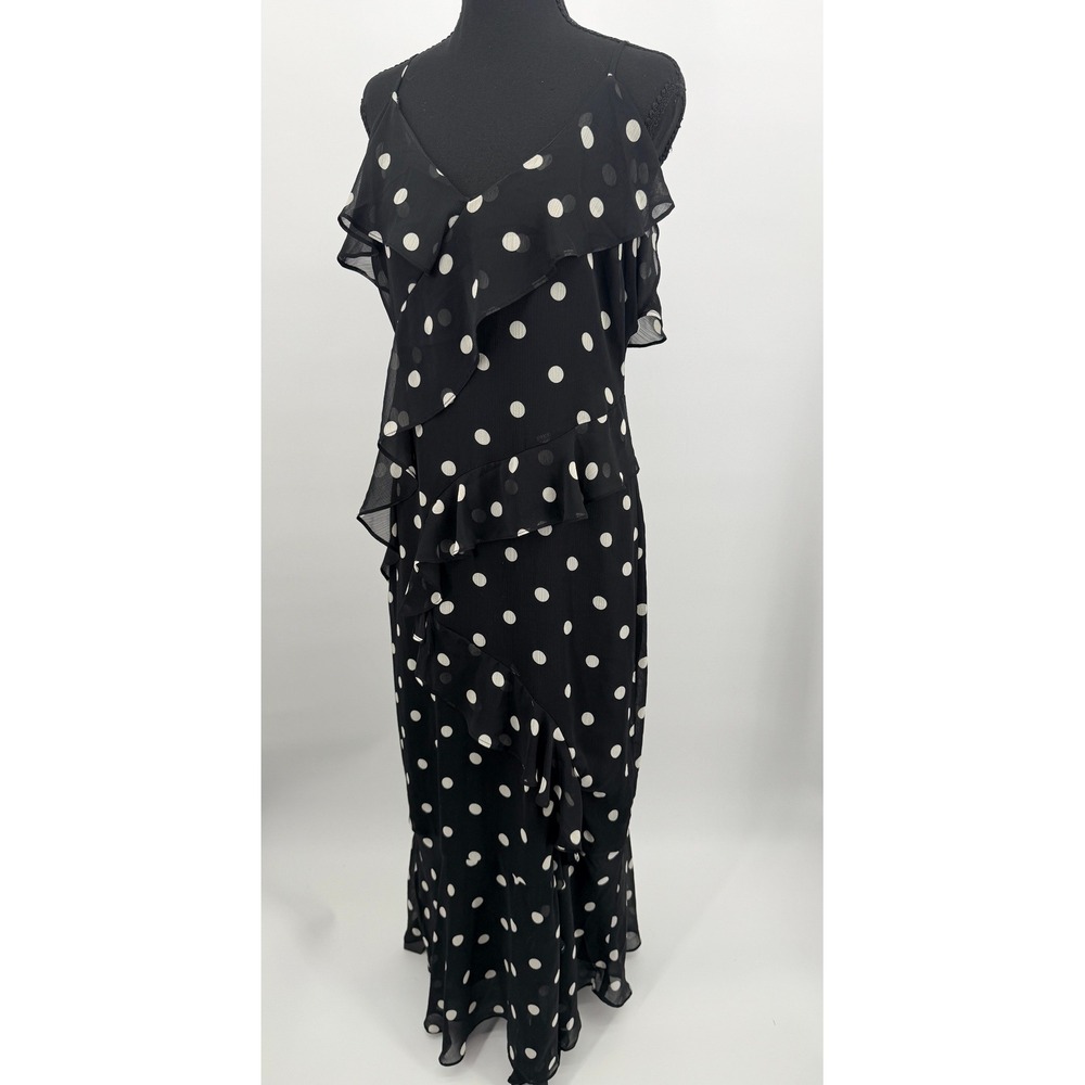 The Work Shop Polka Dot Dress Women L Black Good Ruffle Midi TW1402